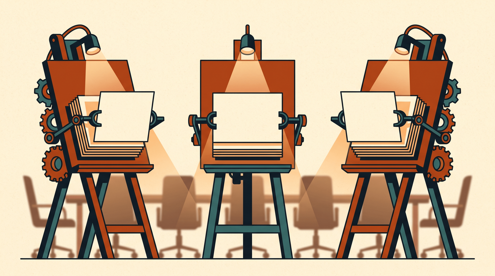 Gamma vs Canva Magic Studio vs Beautiful.ai — editorial illustration